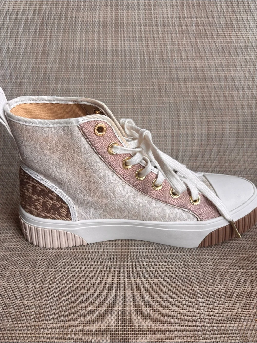 Michael Kors Pink and White High-Top Lace Sneakers